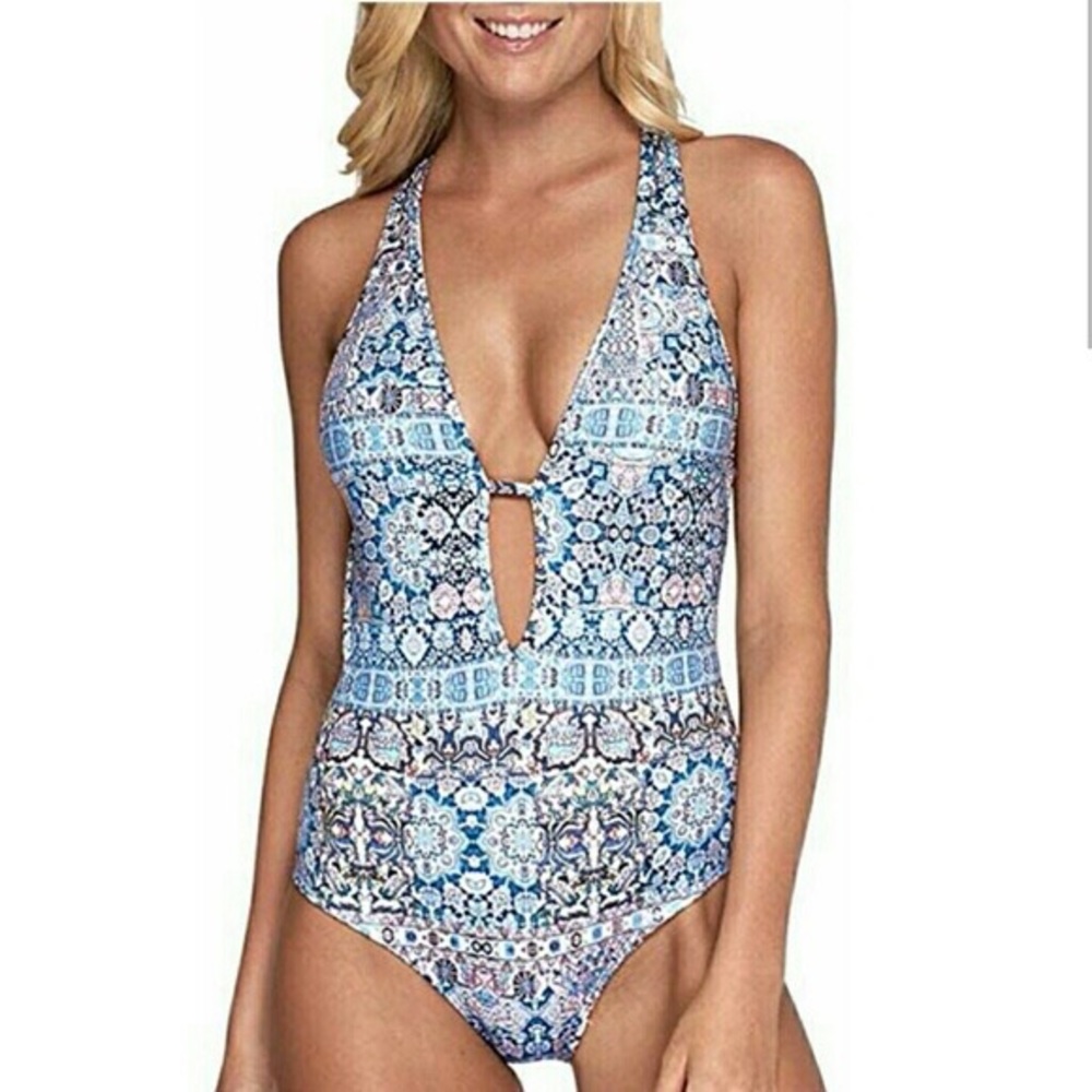 JETS by Jessika Allen Plunge One Piece Swimsuit in Mazarine.